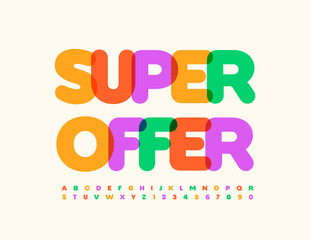 Vector colorful Banner Super Offer. Creative Trendy Font. Bright Watercolor Alphabet Letters and Numbers set