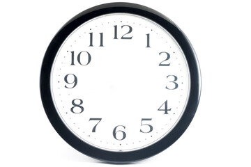 Empty black clock without dial on isolated white background with shadow. 
