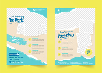 Travelling vacation sale poster flyer with photo for promotional travel business and cover design creative template