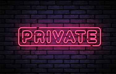 Obraz premium Private neon sign vector. Neon Gaming Design template, light banner, night signboard, nightly bright advertising, light inscription. Vector illustration