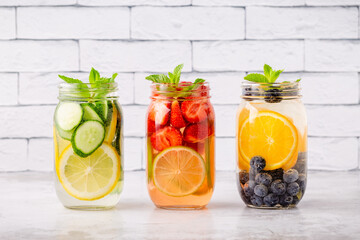 Healthy detox infused water with fruits.
