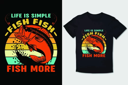 FISHING T-SHIRT LIFE IS SIMPLE FISH FISH FISH MORE Stock Vector