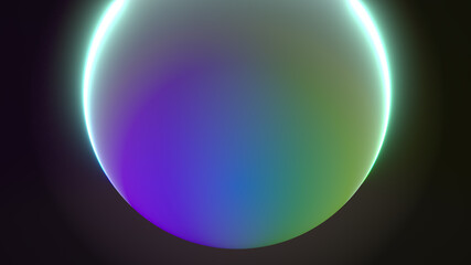 Partially Luminous Sphere in Cold Colors on Black Background 3D Rendering
