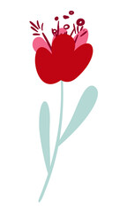 Red flower. Clipart. Isolated element of decor on a white background. .