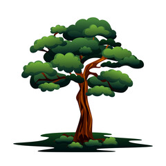 One big tree isolated on white background. Botanic vector illustration.