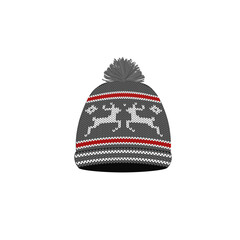 Grey and white  knitted winter hat. vector illustration