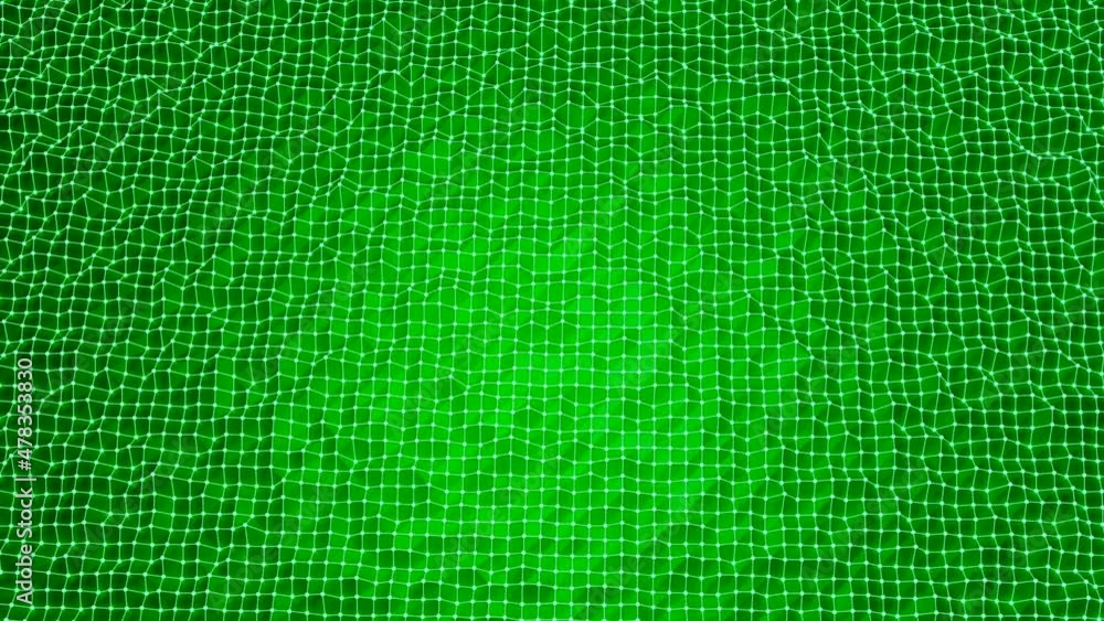 Poster pulsating mesh surface with dots. design. colored background with ripples on surface of grid with ma