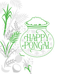Green and Gray Illustration of Happy Pongal Holiday Festival of Tamil Nadu South India