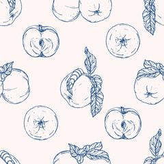 Vector seamless pattern with apples. Hand drawn textures. Elegant seamless botanical pattern for paper, fabric, wallpaper, surface design