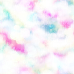 Seamless pale pastel tie dye bokeh texture. Soft tone on tone summer repeat background with washed out sun bleached ink dyed effect. 