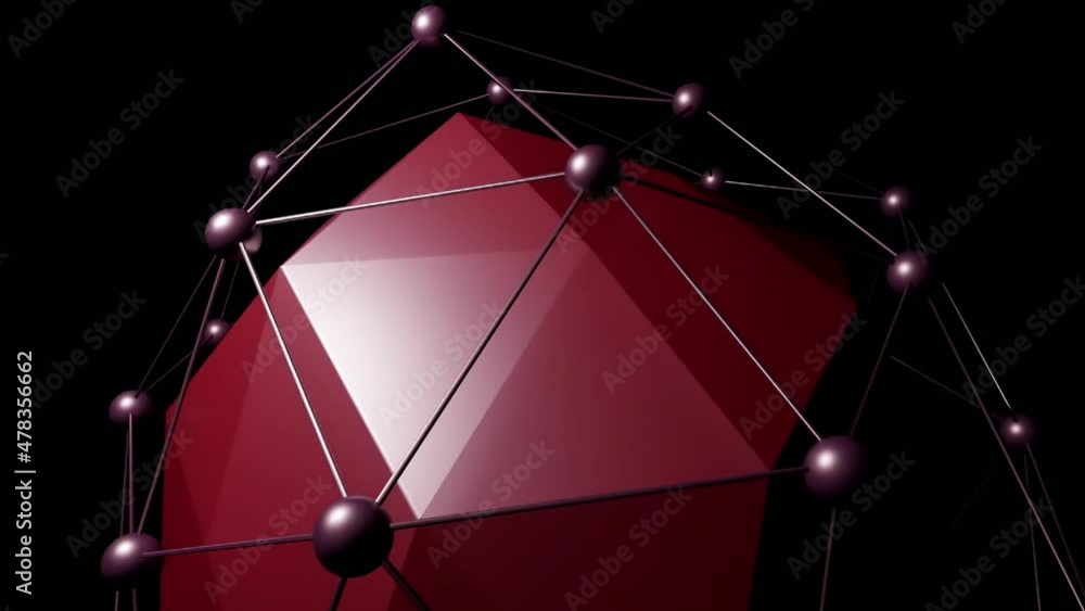 Poster 3d polygon pulsates with grid on black background. design. abstract shape of beating heart with geom
