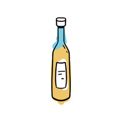Colored freehand bottle of white wine vector