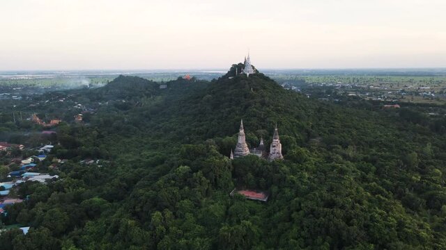 Aerial view of Oudong mountain, a holy site, Cambodia.