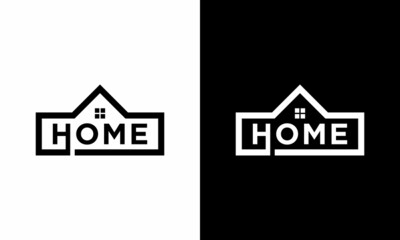 Home Letter, Home Landscape Logo Template. on a black and white background.