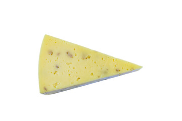 Piece of swiss cheese isolated on a white background