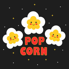 cartoon vector illustration of cute happy funny popcorn