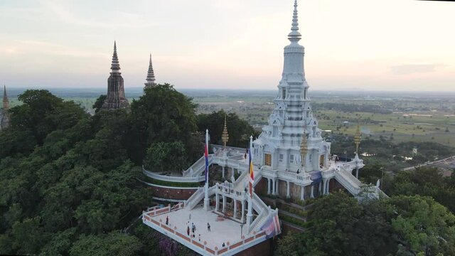 Aerial view of Oudong mountain, a holy site, Cambodia.