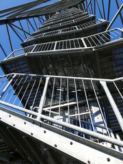 The stairs of the Schomberg tower on the Schomberg near the place Wildewiese in Sauerland, North Rhine-Westphalia, Germany