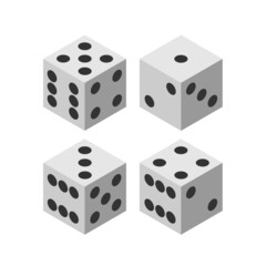 White 3d dice. Isometric dice. Vector clipart isolated on white background.