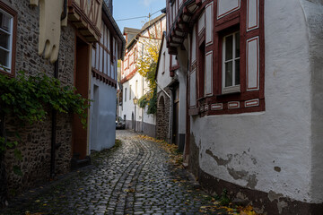 A narrow street in an old Mosel valley town. Beautiful old houses