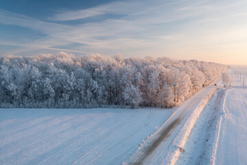 Fototapeta na wymiar Frozen land: road through the countryside