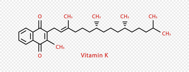 Vitamin K chemical formula. Vitamin K structural chemical formula isolated on transparent background.