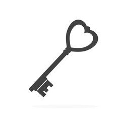 Vintage Love Heart Key Icon Silhouette Vector Illustration