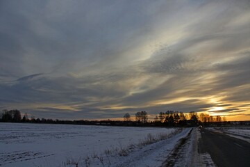 sunset in the snow