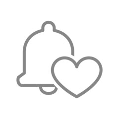 Notification bell with heart line icon. Positive inbox message, message notification symbol