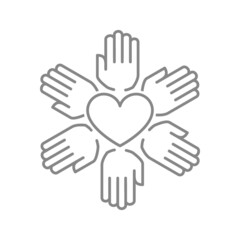 Hands circle with heart line icon. Charity organization, handshake, friendship symbol