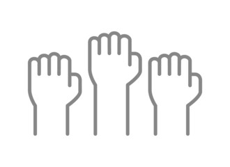 Fototapeta na wymiar Revolution line icon. Three raised fists, cooperation symbol
