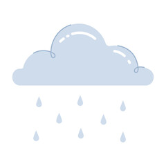 Cloud with falling rain drops. Rainy weather icon with raindrops. Colored flat cartoon vector illustration isolated on white background