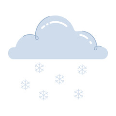 Cloud with falling  snowflakes. Snowy weather icon with snowflakes. Colored flat cartoon vector illustration isolated on white background