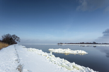 A view of the the Vistula river in winter. Poland.
