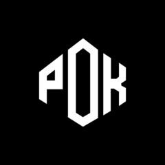 POK letter logo design with polygon shape. POK polygon and cube shape logo design. POK hexagon vector logo template white and black colors. POK monogram, business and real estate logo.