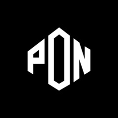 PON letter logo design with polygon shape. PON polygon and cube shape logo design. PON hexagon vector logo template white and black colors. PON monogram, business and real estate logo.