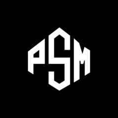 PSM letter logo design with polygon shape. PSM polygon and cube shape logo design. PSM hexagon vector logo template white and black colors. PSM monogram, business and real estate logo.