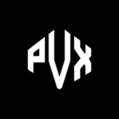 PVX letter logo design with polygon shape. PVX polygon and cube shape logo design. PVX hexagon vector logo template white and black colors. PVX monogram, business and real estate logo.