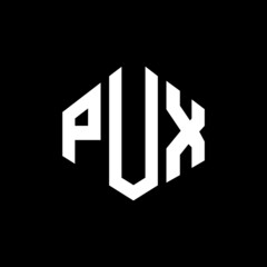 PUX letter logo design with polygon shape. PUX polygon and cube shape logo design. PUX hexagon vector logo template white and black colors. PUX monogram, business and real estate logo.