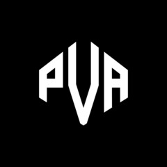 PVA letter logo design with polygon shape. PVA polygon and cube shape logo design. PVA hexagon vector logo template white and black colors. PVA monogram, business and real estate logo.