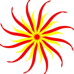 A drawn figure in the form of a yellow and red flower or an image of the sun.
