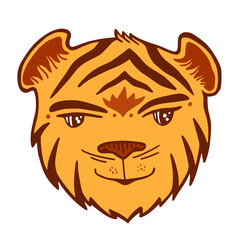Tiger head cartoon illustrated for logo, label or chinese new year stickers.