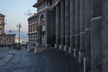 Detail of the colonnade in the royal papal basilica of San Francesco di Paola, Naples, Italy.