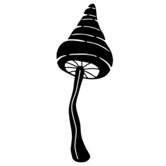 Psychedelic silhouette of mushroom for t-shirt or tattoo design.