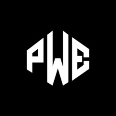 PWE letter logo design with polygon shape. PWE polygon and cube shape logo design. PWE hexagon vector logo template white and black colors. PWE monogram, business and real estate logo.