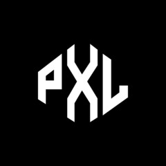 PXL letter logo design with polygon shape. PXL polygon and cube shape logo design. PXL hexagon vector logo template white and black colors. PXL monogram, business and real estate logo.