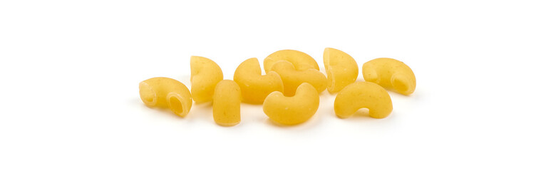Macaroni pasta, isolated on white background.