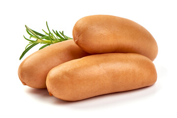 Boiled sausages, isolated on white background.