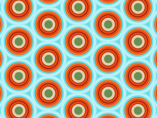 Modern sophisticated geometric pattern in soft blue, green, and terracotta colors. Kaleidoscopic print for wallpapers, wrapping paper, stationery. Repeating textile pattern with geometric flowers.