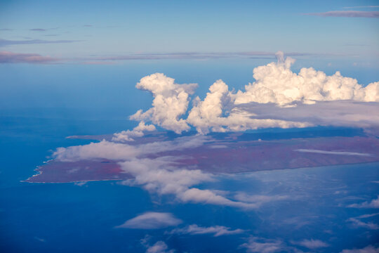Aerial view of Molokai Island, Hawaii, from the plane.